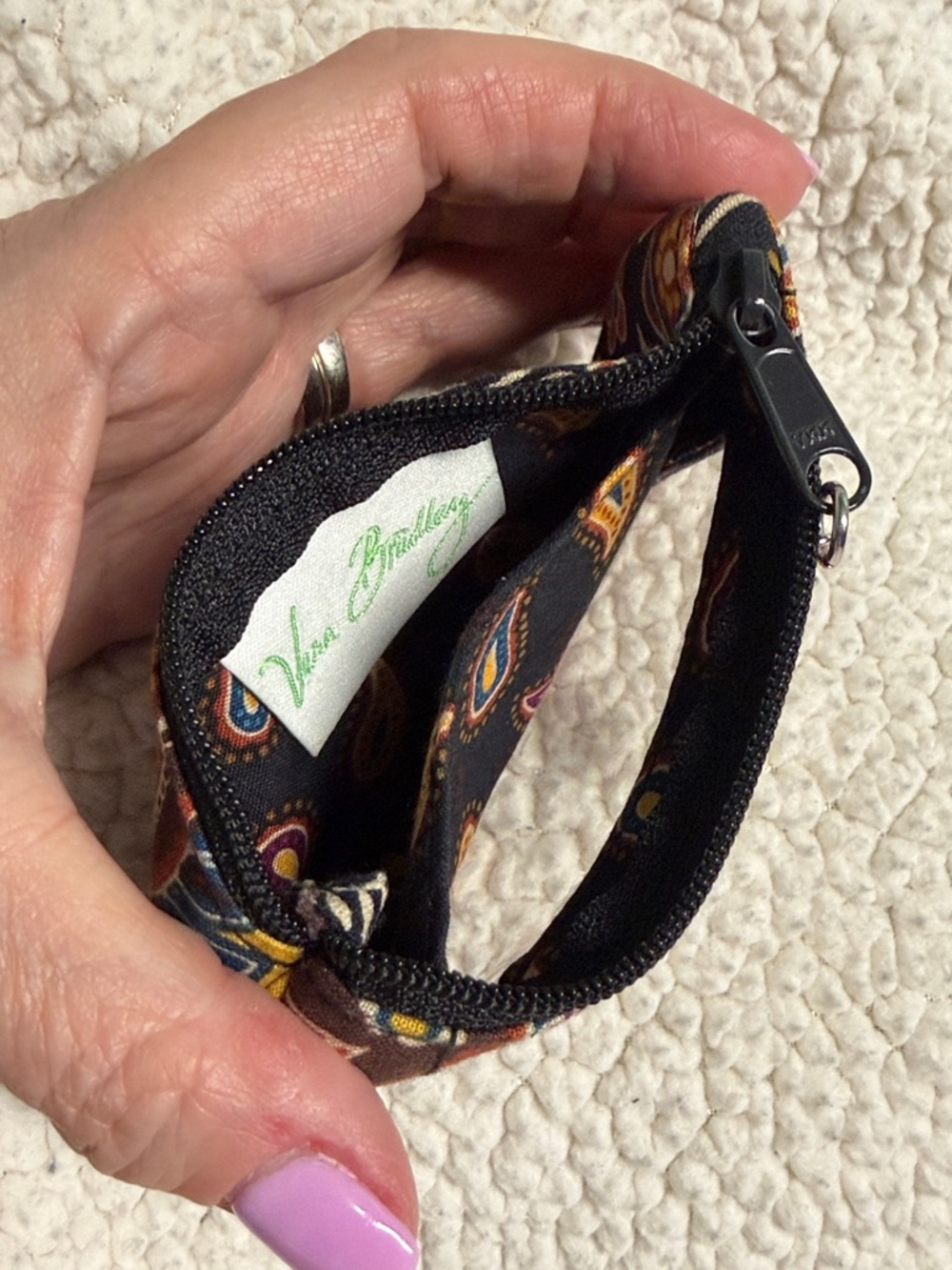 VERA BRADLEY KENSINGTON ZIP TOP ID CARD KEY HOLDER BROWN PAISLEY DESIGN - Picture 5 of 5